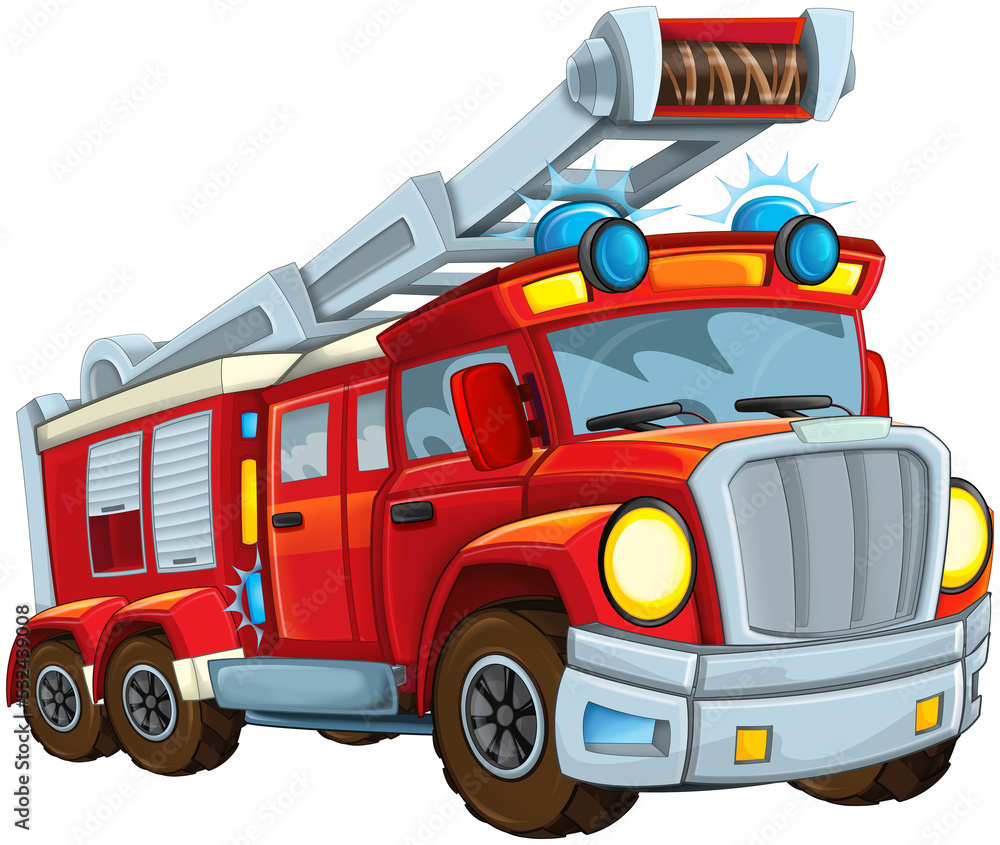 Cartoon firetruck monster truck isolated illustration for children ...