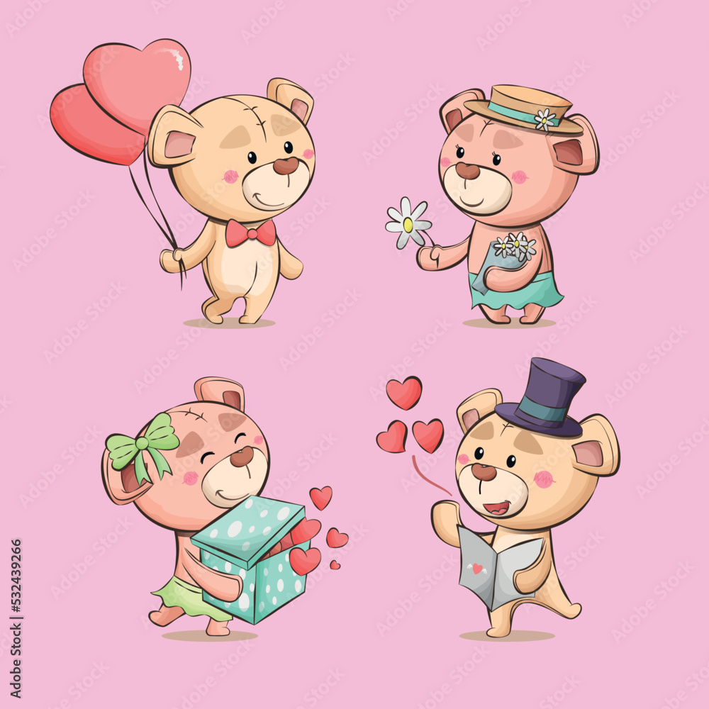 Valentine teddy bear love cute couple characters hand drawn cartoon illustration collection Valentine teddy bear love cute couple characters hand drawn cartoon illustration collection