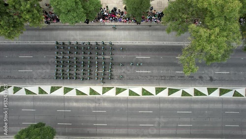 drone shot of a full platoon of the mexican army in mexco city