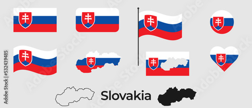 Flag of Slovakia. Silhouette of Slovakia. National symbol.