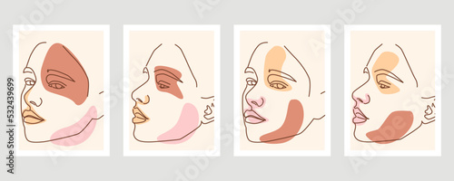 Collection of beauty woman face minimal hand drawn line art