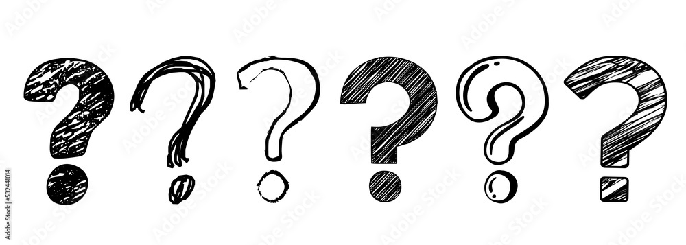 Question mark concept. Hand drawn question marks design on white paper ...