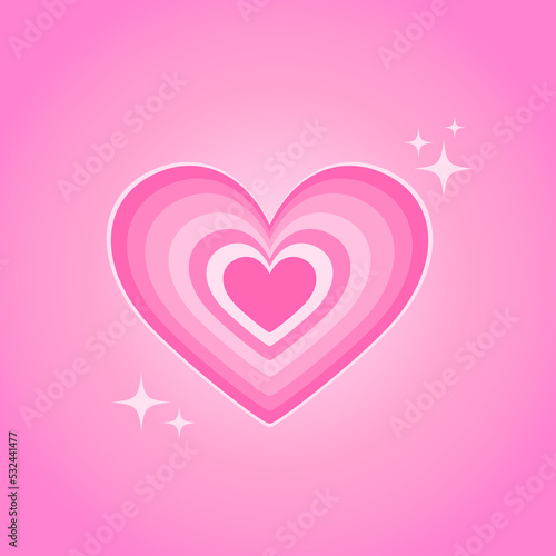 Vector illustration of a heart in y2k style.  Pink rainbow heart drawing with stars in 2000s style for design. photo