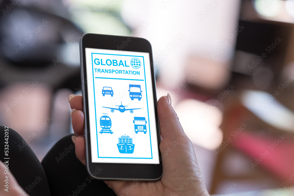 Global transportation concept on a smartphone