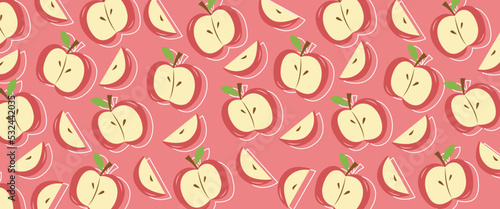 Vector Background Slice Apple Fruits. Can Be Used For All Needs Of 2D Background