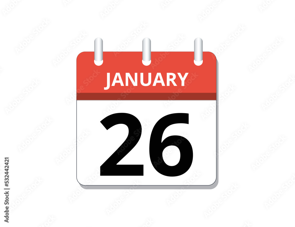 Fototapeta premium January, 26th calendar icon vector