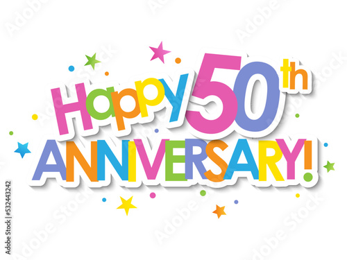 Colorful HAPPY 50th ANNIVERSARY! with dots on transparent background