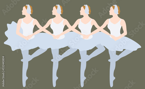 Swan lake ballet. Dance of little swans. Vector illustration.