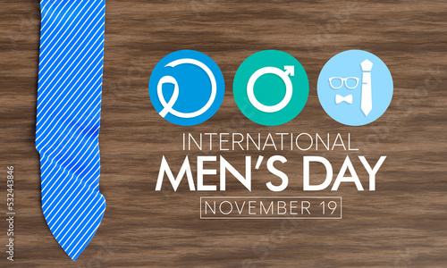 International Men's day (IMD) is observed every year on November 19, to recognize and celebrate the cultural, political, and socioeconomic achievements of men. 3D Rendering photo