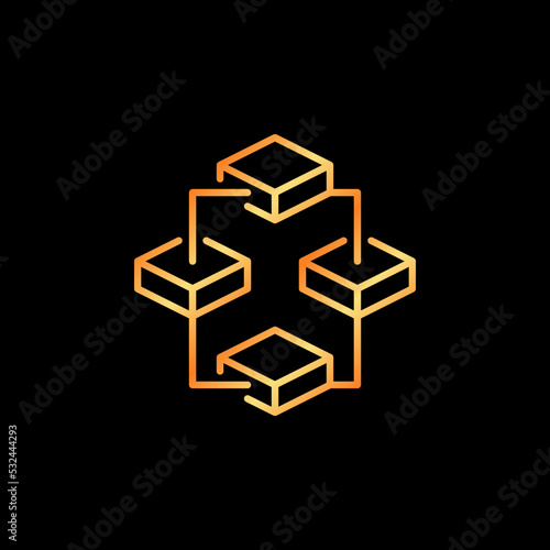 Blockchain vector line golden icon - Block chain 4 Blocks creative symbol