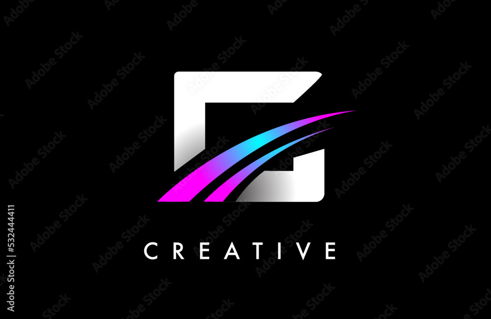 Obraz premium Letter C Logo Design Vector with Curved Purple Blue Swoosh Lines and Creative Look