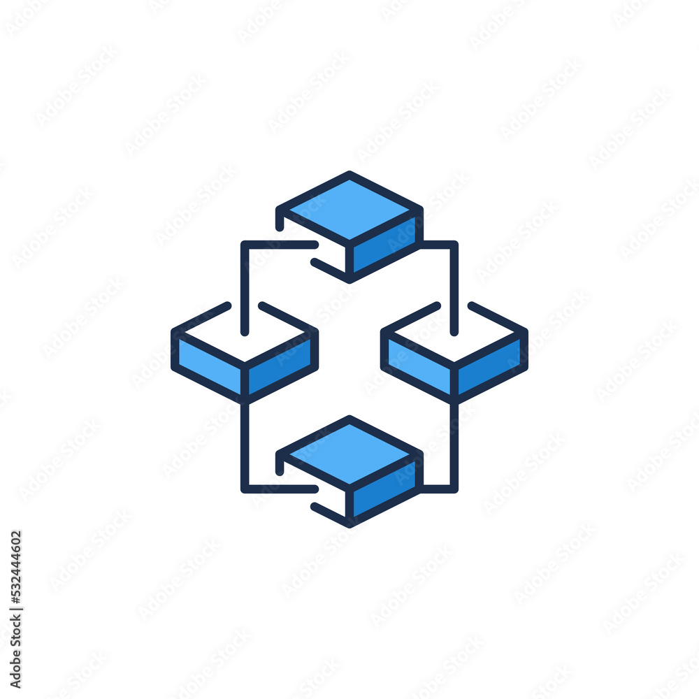 Fototapeta premium Blockchain vector blue icon. Block chain network with 4 Blocks sign