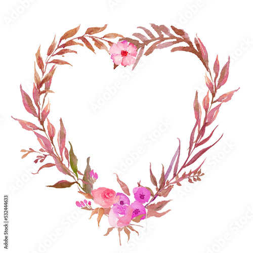 watercolor flower frame love shapes. Flower Wedding Invitation Elegant invitation card design. flower with watercolor flower concept