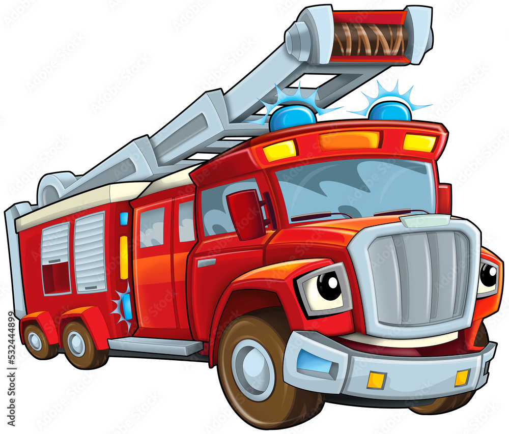 Cartoon firetruck monster truck isolated illustration for children ...