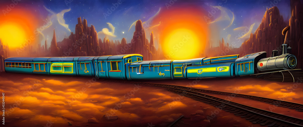 Artistic concept painting of a derailed train, background illustration.