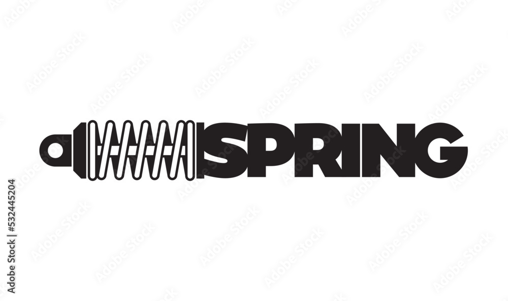 Vector black symbol spring with the inscription spring. Isolated on white background.