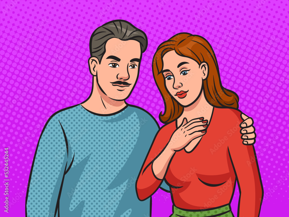 Happy couple family pinup pop art retro vector illustration. Comic book style imitation. Happy couple family pinup pop art retro vector illustration. Comic book style imitation.