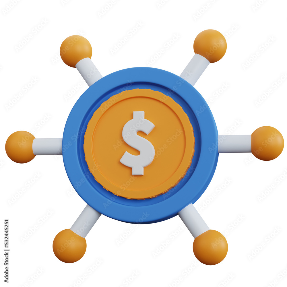 3d rendering coins with connection isolated 3d rendering coins with connection isolated