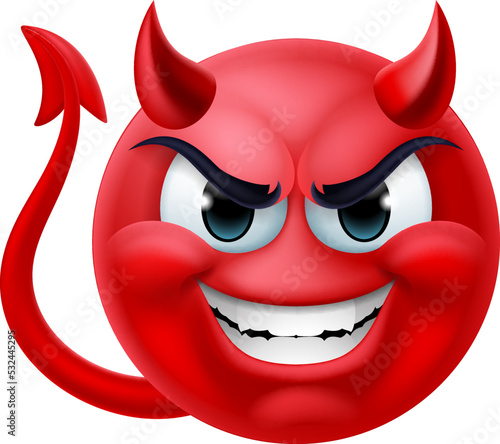 A red devil or satan emoji emoticon man face cartoon icon mascot.