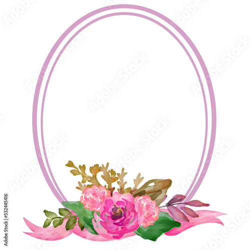 watercolor flower frame ovale. watercolor wreath made in . Decoration for greeting cards, wedding invitations