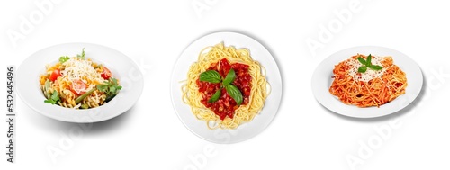Traditional Italian pasta dish with tomatoes in the plate