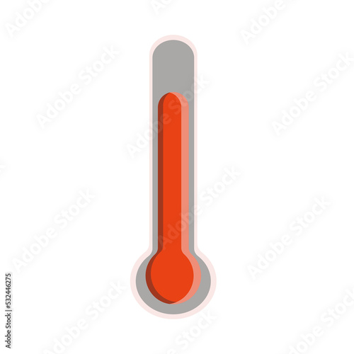 Vector icon of thermometer with high, hot temperature on white background. Vector illustration