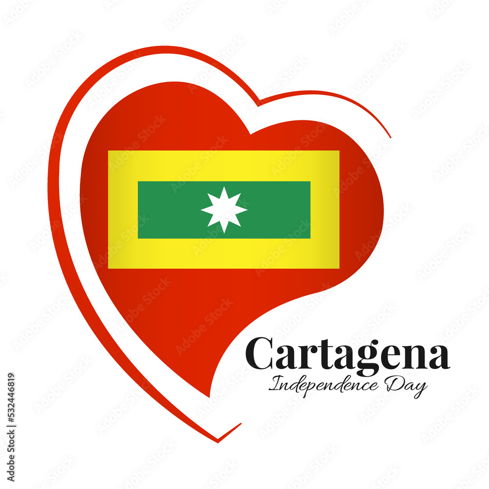 Vector Illustration of Cartagena Independence Day. Cartagena flag in heart shape
