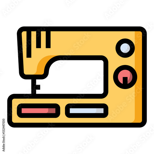 Sewing machine icon. Flat icon illustration with outline and transparent background photo