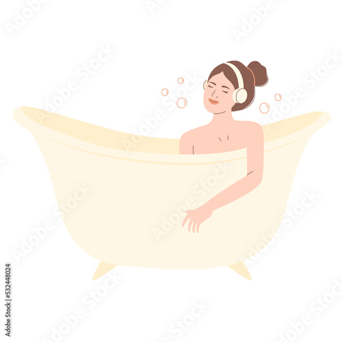 Woman taking bath in bathtub