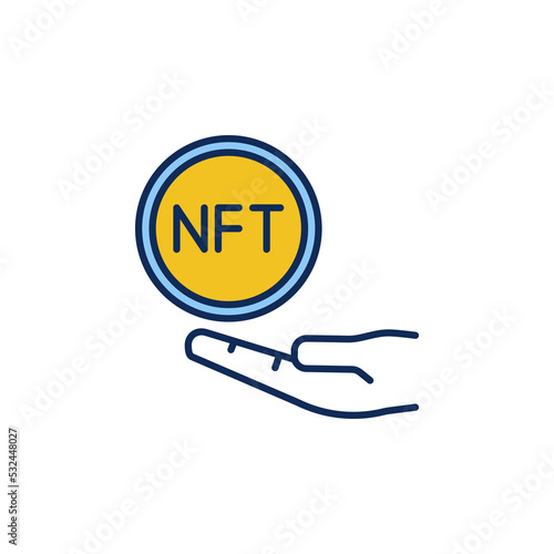 NFT Coin with Hand colored icon. Vector Non-Fungible Token symbol