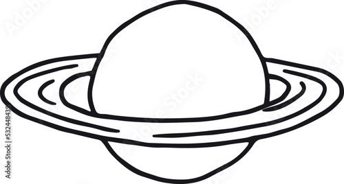 Planet sketch. Ring orbit space body in hand drawn style