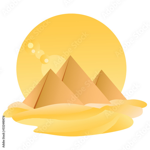 Desert landscape with Egyptian pyramids. Sunrise vector illustration