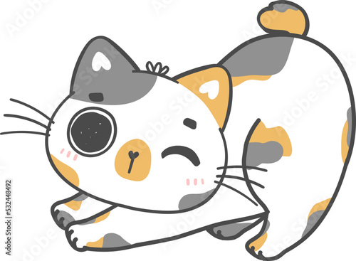 cute playful calico Japanese bobtail kitten cat cartoon doodle hand drawing