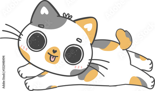 cute playful calico Japanese bobtail kitten cat cartoon doodle hand drawing