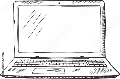 Laptop hand drawn icon. Computer front view