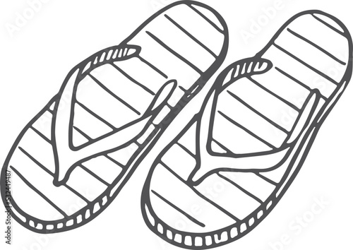 Flip flops sketch. Hand drawn beach shoes