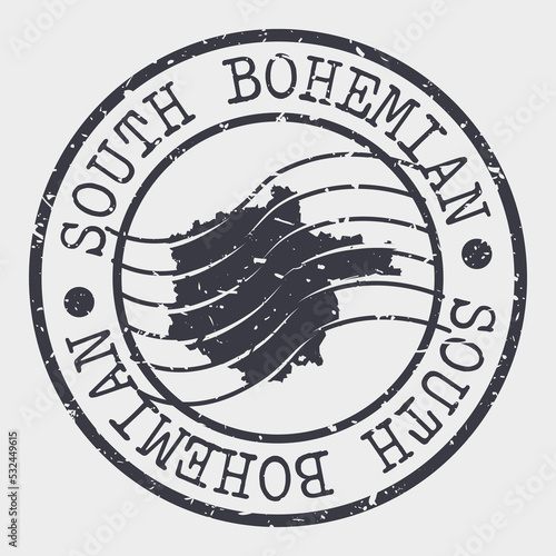 South Bohemian Region, Czech Silhouette Postal Passport. Stamp Round Vector Icon Map. Design Travel Postmark. 