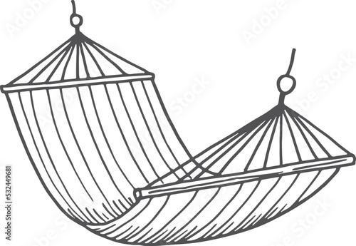 Hammock sketch. Hanging striped fabric bed icon