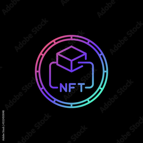 Non-Fungible Token Technology or NFT vector concept round colored line icon