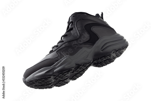 Black winter sneakers isolated on white background.