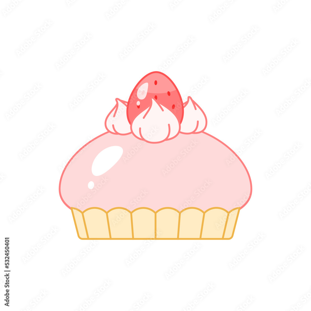 Strawberry dessert. Flat cartoon illustration of a mousse cake with berries isolated on a white background. Vector 10 EPS. Strawberry dessert. Flat cartoon illustration of a mousse cake with berries isolated on a white background. Vector 10 EPS.