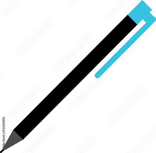 Blue plastic pen icon. Writing tool symbol
