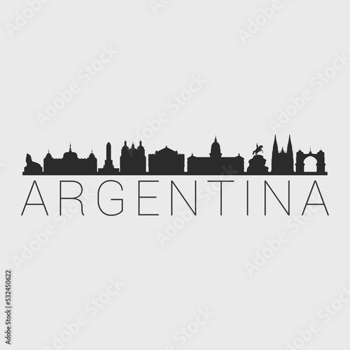 Argentina City Skyline. Silhouette Illustration Clip Art. Travel Design Vector Landmark Famous Monuments.