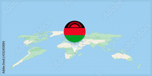 Location of Malawi on the world map, marked with Malawi flag pin.
