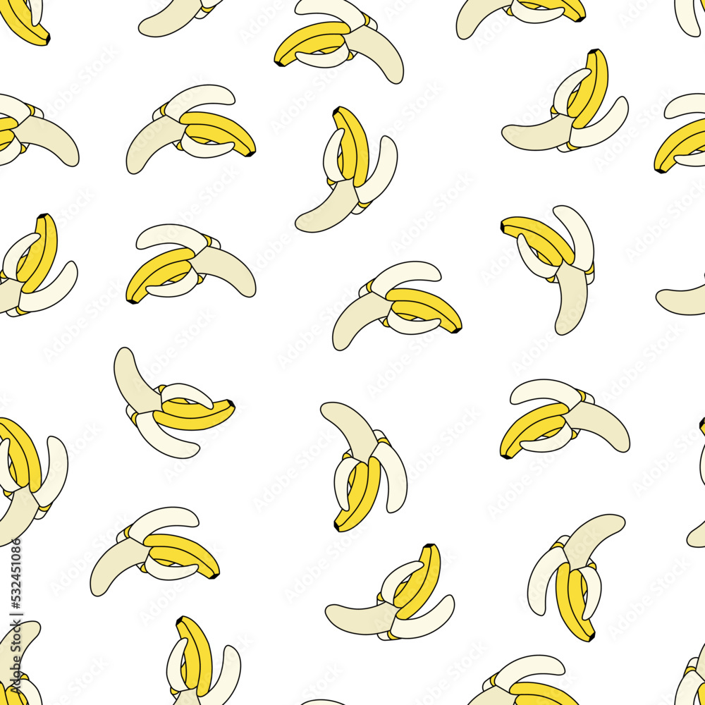 Seamless pattern with bananas on a white background. A pattern with tropical fruits. Doodles. Seamless pattern with bananas on a white background. A pattern with tropical fruits. Doodles.