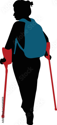 a handicapped woman walking body silhouette vector