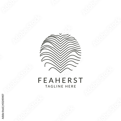 Abstract line leaf logo design template flat vector illustration with circle frame emblem for premium branding. Elegant line symbol logotype in white background