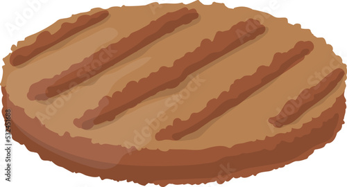 Cutlet icon. Grilled round cartoon meat for burgers