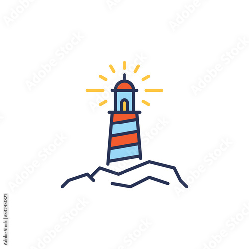 Lighthouse on the Rocks vector concept colored icon