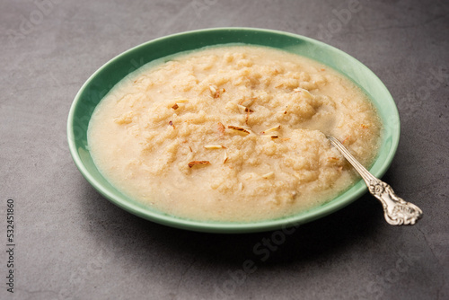 Khas Khas ka Halwa also called Post Halva or sheera or sooji made using poppy seeds, ghee and sugar photo